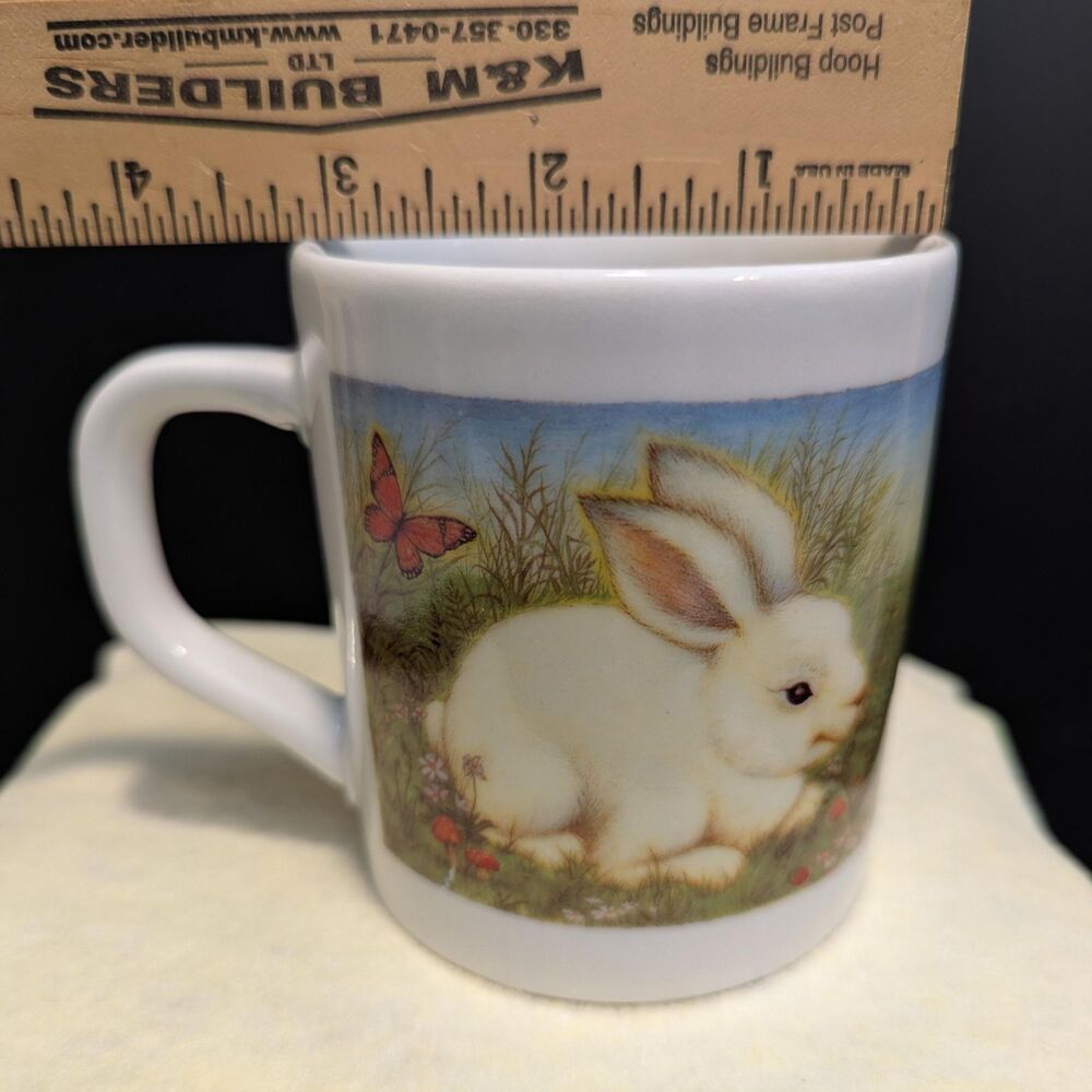 Rare Vintage Pozzani - Brazil 8oz Bunny Mug - Easter Butterfly Rabbit Coffee Cup - Picture 16 of 16